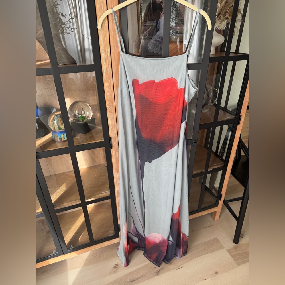 Luciana maxi dress flower mesh tulip long rat&boat spaghetti straps sheer - Picture 2 of 12